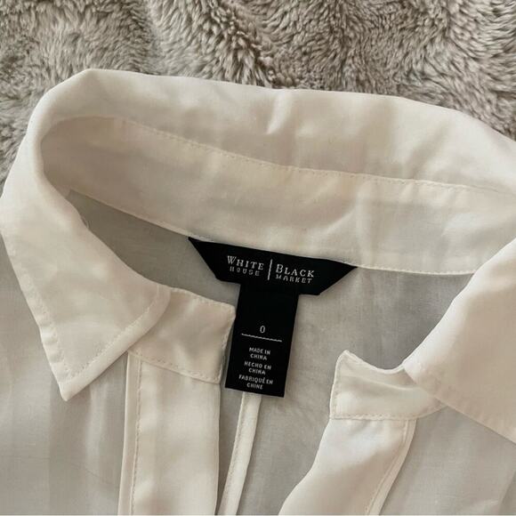 White House Black Market White Sheer Button Down Tunic Blouse - Picture 4 of 5